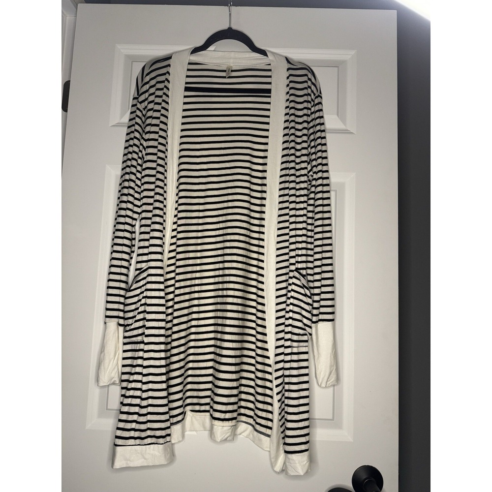 Magic Fit Lightweight Striped Open Front Cardigan Xl White Black